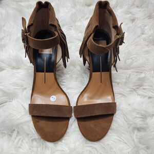 DOLCE VITA Nancy Size 8 Bohemian Brown Fringe Suede Open Toe High Heel